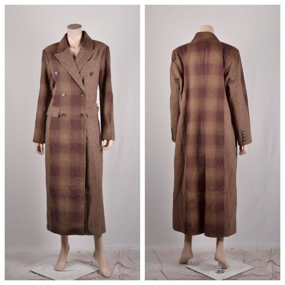 Avec Les Filles Colorblock Plaid Double Breasted Maxi Coat - Picture 3 of 3